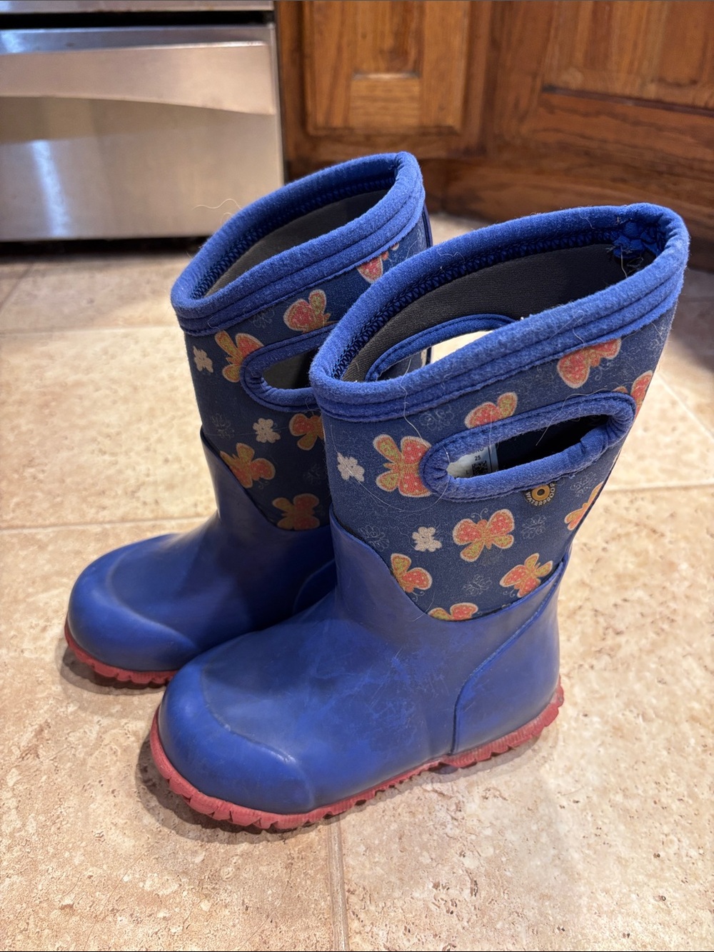 Bogs Blue Buterlfy Kids Rain & Snow Boots with Pink Soles